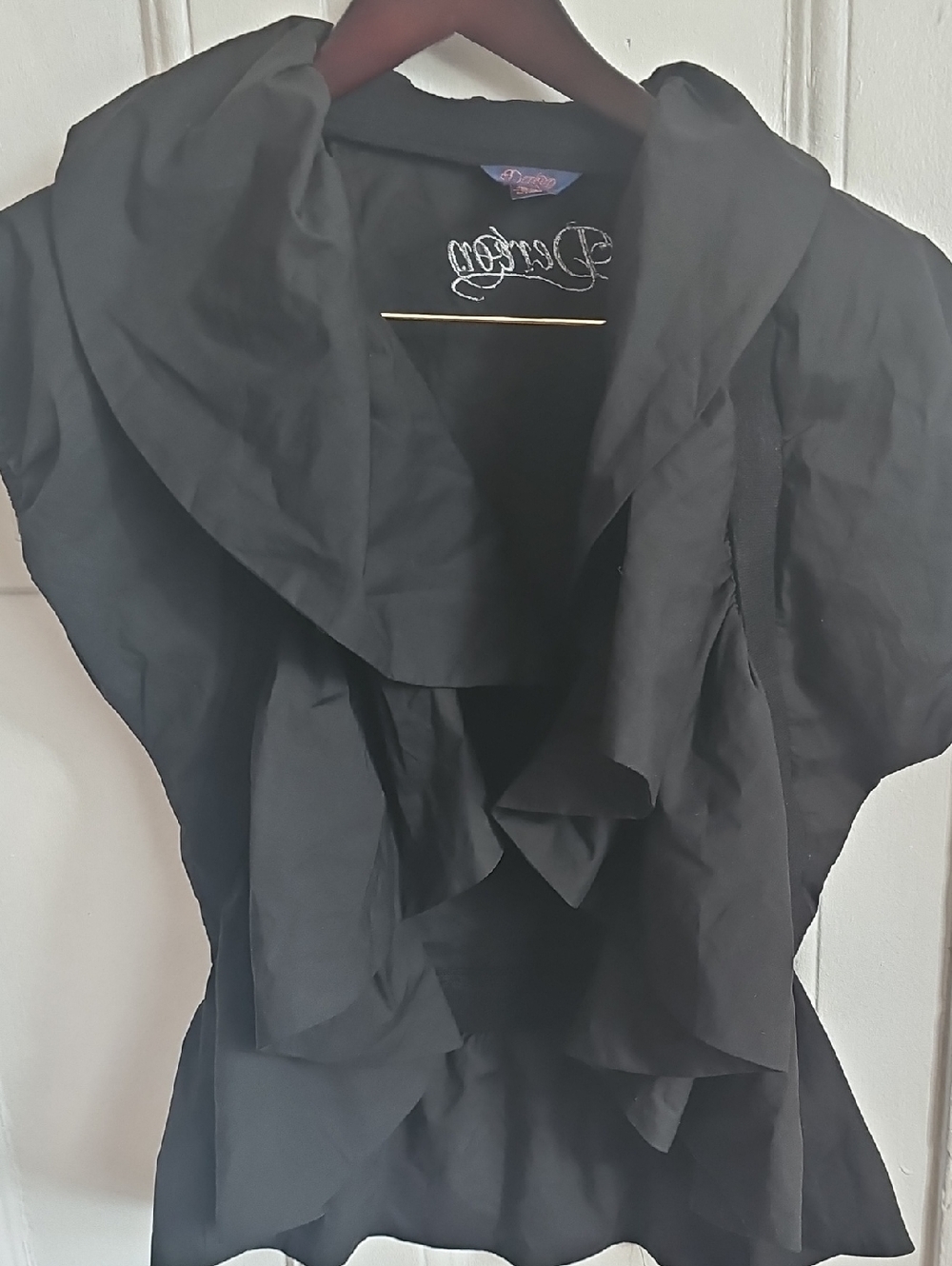 Black Ruffle Front Short Sleeve Top